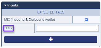 The Inputs section of the Configurations Panel for a Start Call Recording action, with the Tag field highlighted